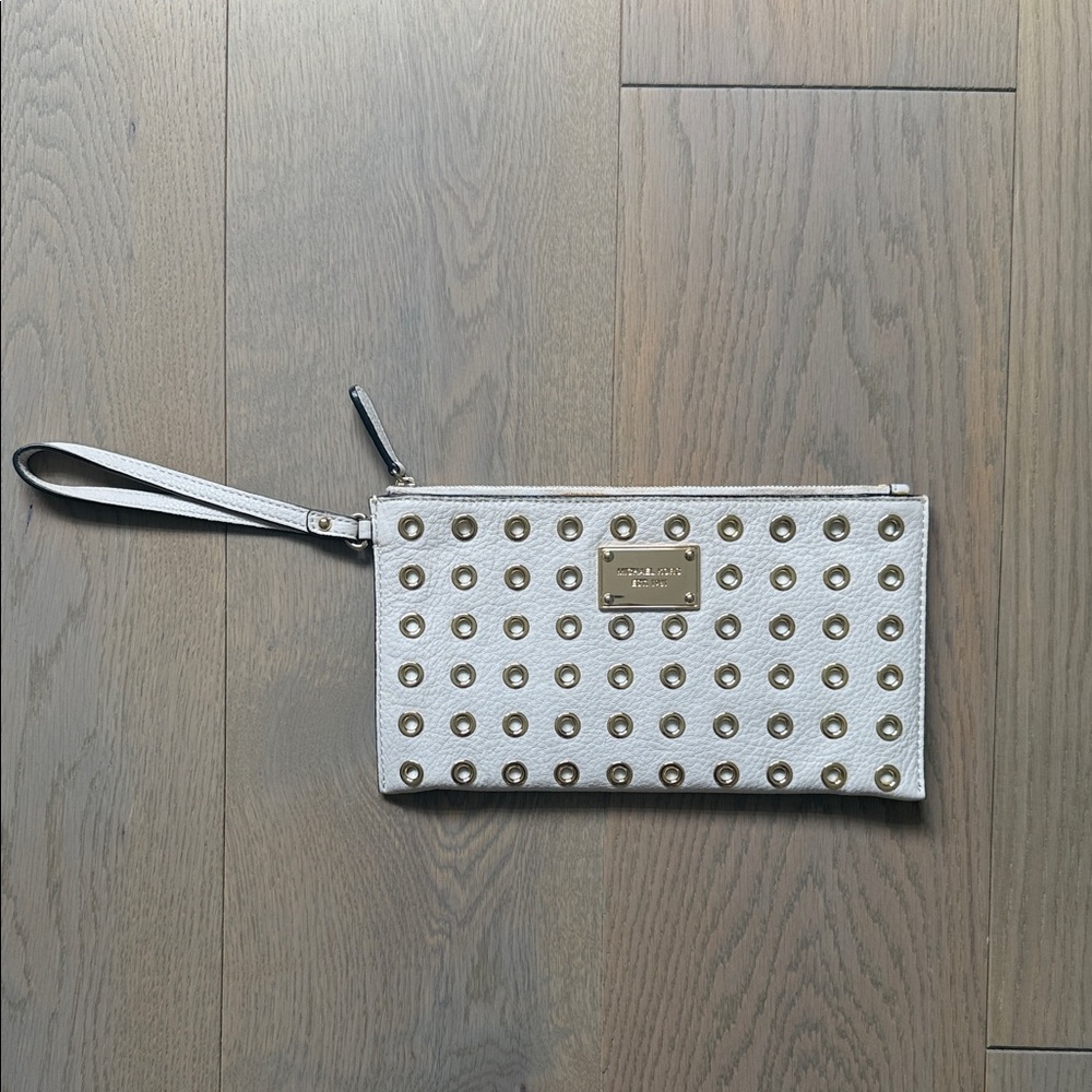 Michael Kors White and Gold Studded Wristlet